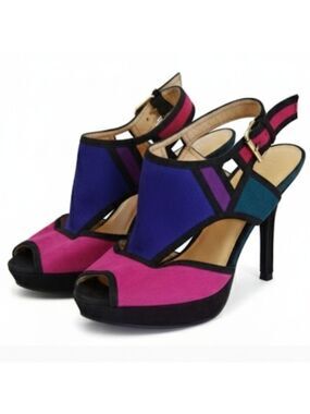 Nine West Pink and Purple Color Block Heels